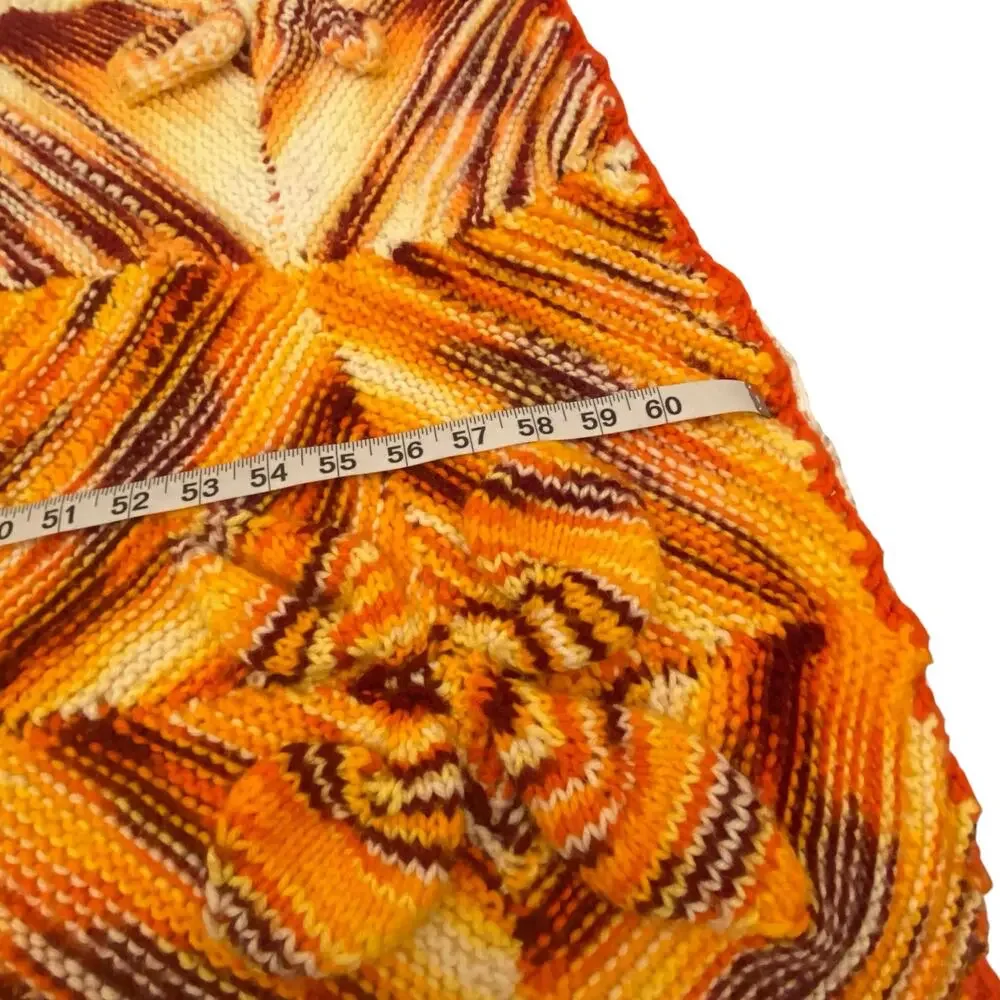 Handmade Knit Mitered Diamond Afghan Throw Blanket Gold Brown 63x58